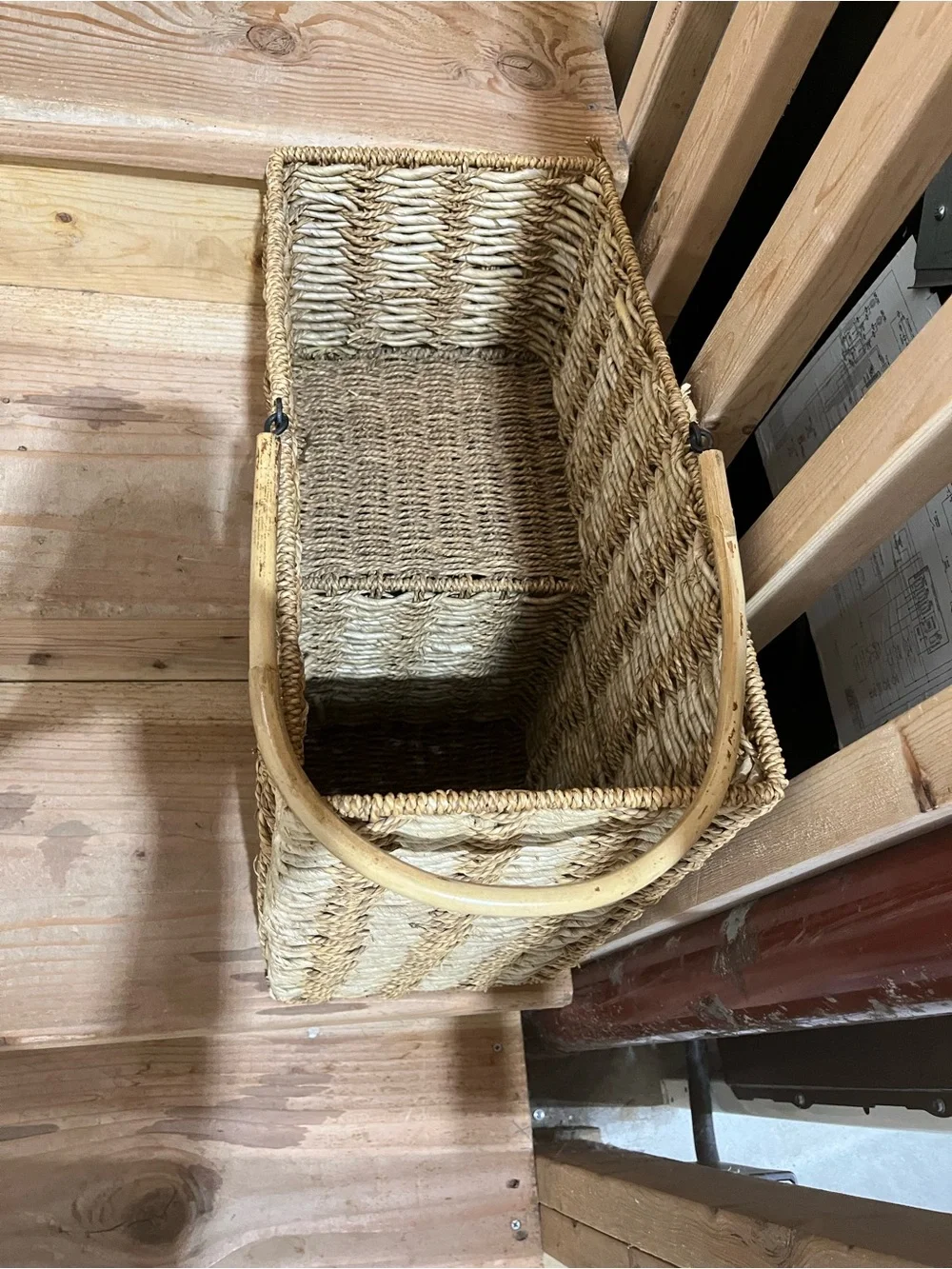 Natural Woven Storage Stair Basket with Handle - Home Accents